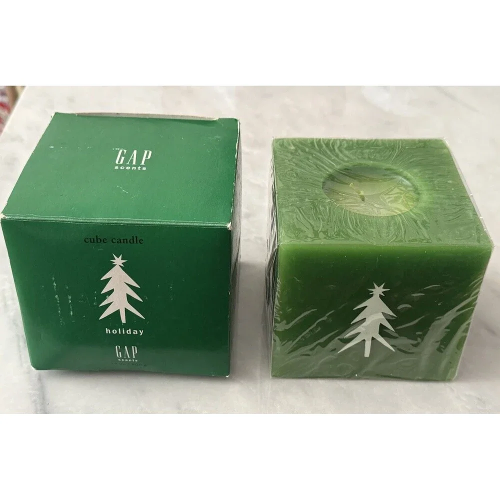Vintage GAP Scents Holiday Cube Candle Cedar Balsam Green New Sealed NOS